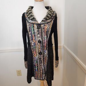 Paris Cardigan Sweater Sz Medium Womens Fairy Grunge Gothic Duster Black Whimsy